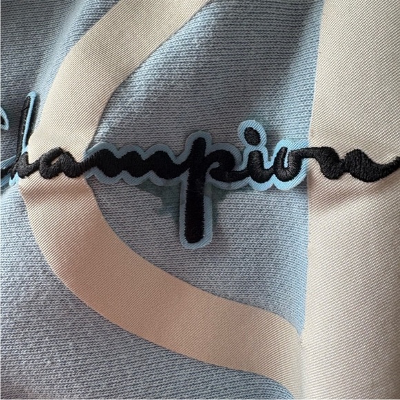 Champion Sweatshirt Light Blue Men's Pullover Spell Out Hoodie - Picture 12 of 15
